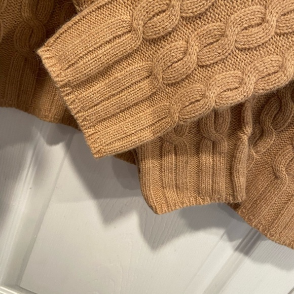 Yarnworks Size M Tan Brown Wool Angora Turtleneck Pullover Cable Knit Sweater - Picture 5 of 10